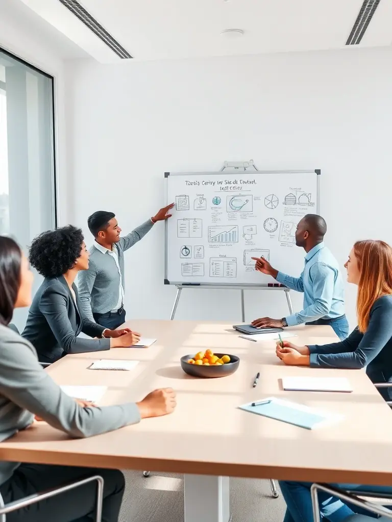A diverse team participating in a decision-making workshop, actively engaged in problem-solving and collaborative exercises.