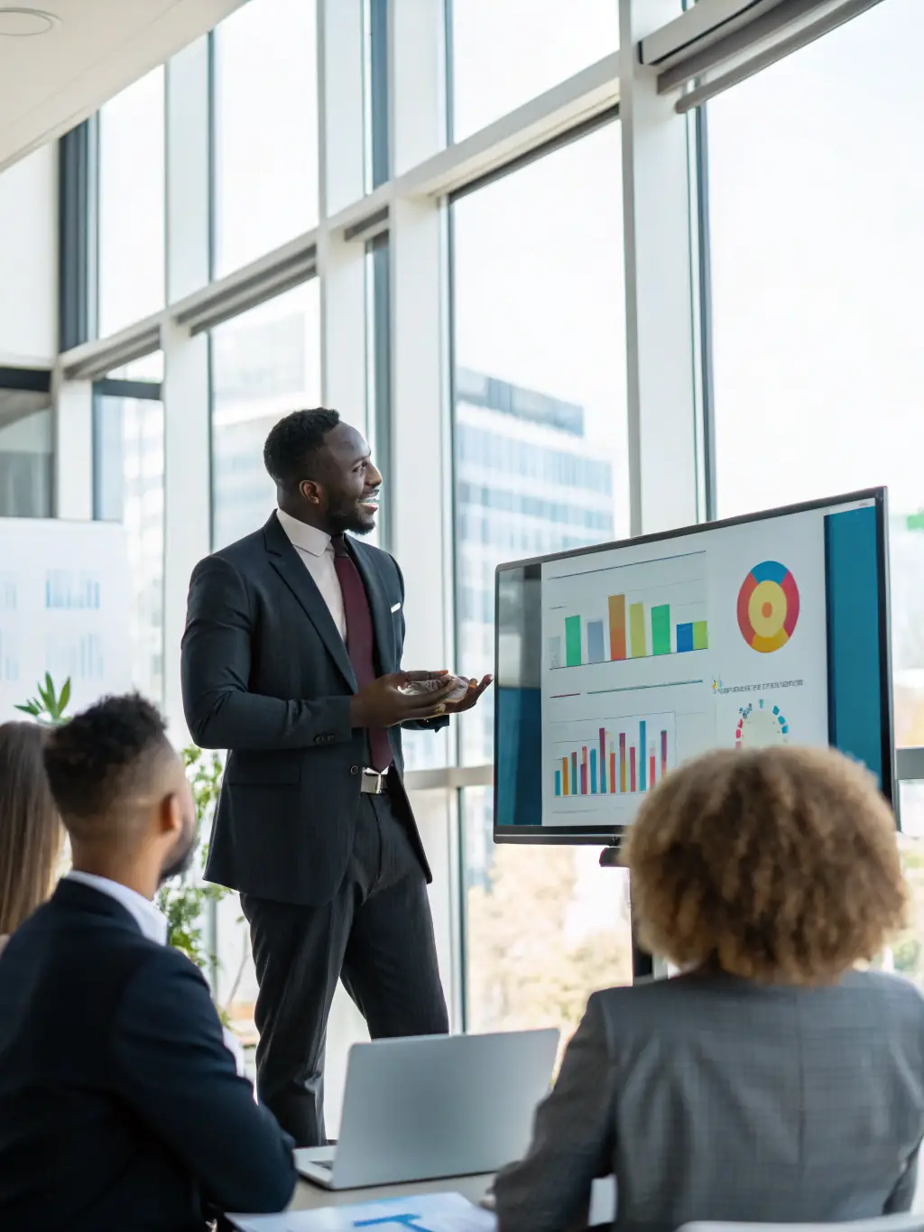 A South African entrepreneur confidently presenting a business plan, showcasing strategic thinking and innovative ideas.