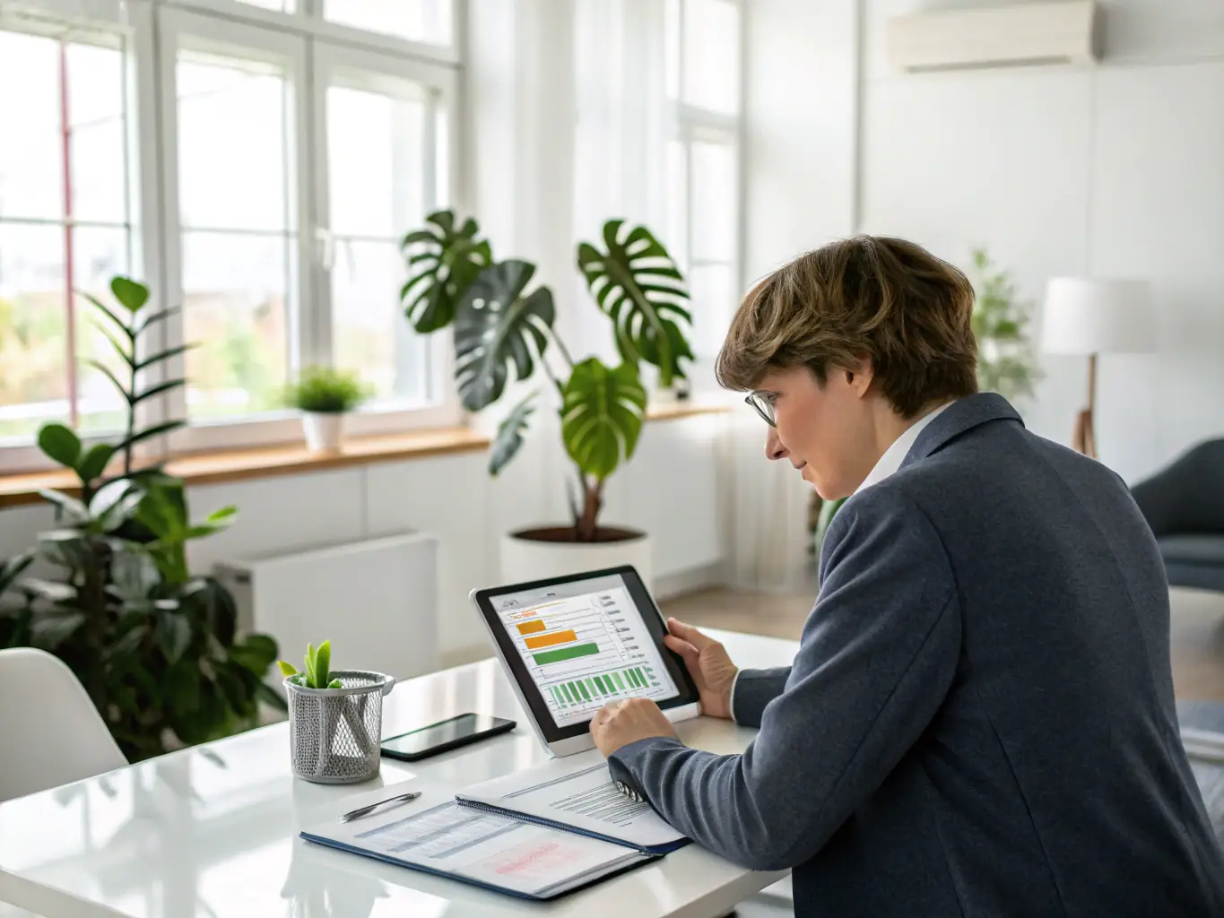 A South African business leader confidently reviewing data on a tablet, symbolizing informed decision-making in a modern business environment.