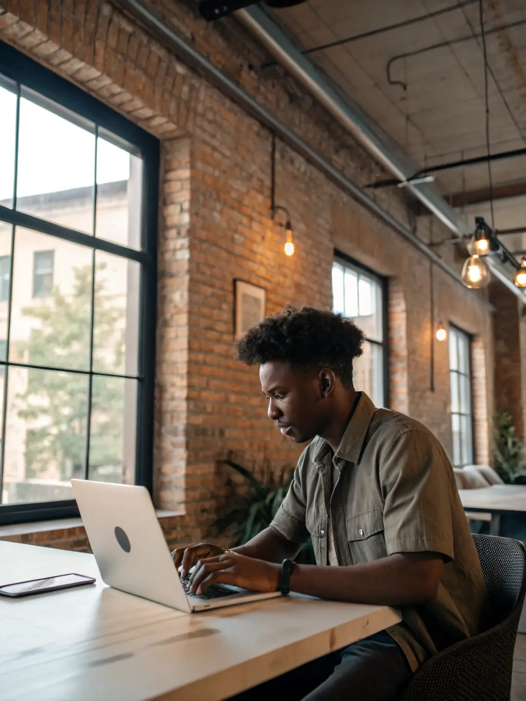 A South African entrepreneur looking determined and focused while working on a laptop, symbolizing the personalized support of One-on-One Business Coaching.